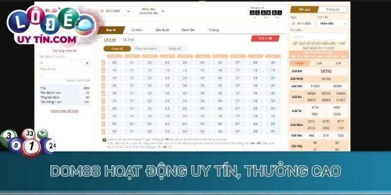Lô Đề Dom88 - Chọn Số Đẹp, Tham Gia Soi Cầu Hấp Dẫn Mỗi Ngày 2 Dom88 hoạt động uy tín, thưởng cao
